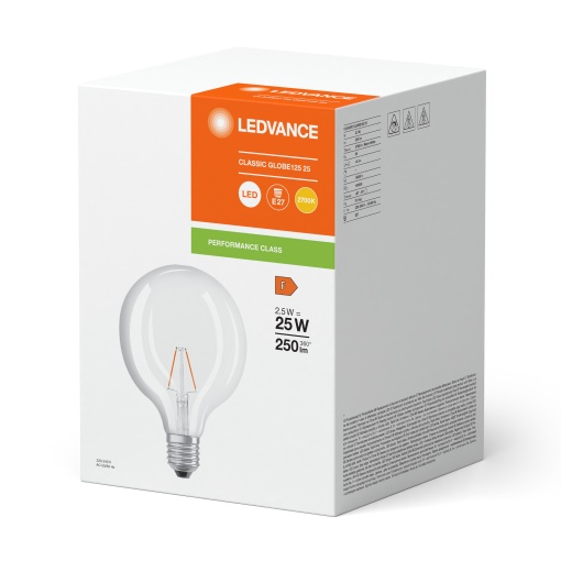 LED CLASSIC GLOBE P 2.5W 827 Clear E27