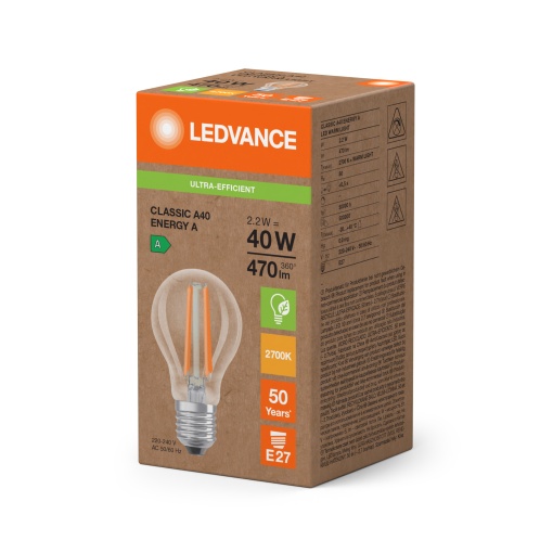 LED CLASSIC A ENERGY EFFICIENCY A S 2.2W 827 Clear E27