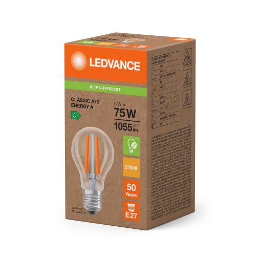 LED CLASSIC A ENERGY EFFICIENCY A S 5W 827 Clear E27