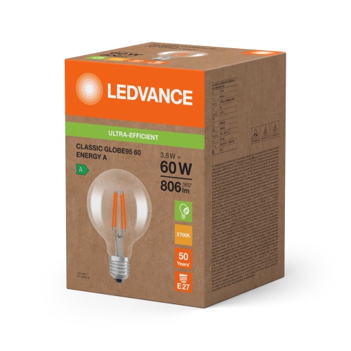 LED CLASSIC GLOBE ENERGY EFFICIENCY A S 3.8W 827 Clear E27