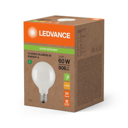 LED CLASSIC GLOBE ENERGY EFFICIENCY A S 3.8W 827 Frosted E27