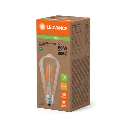 LED CLASSIC EDISON ENERGY EFFICIENCY A S 3.8W 827 Clear E27