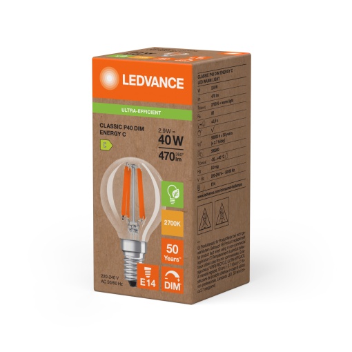 LED CLASSIC P ENERGY EFFICIENCY C DIM S 2.9W 827 Clear E14
