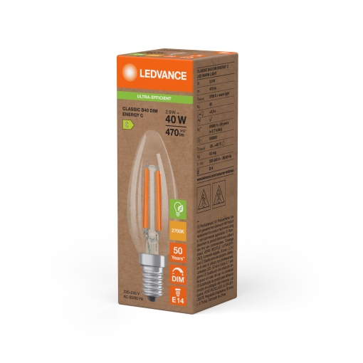LED CLASSIC B ENERGY EFFICIENCY C DIM S 2.9W 827 Clear E14