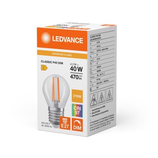 LED CLASSIC P DIM CRI97 S 4.2W 927 Clear E27