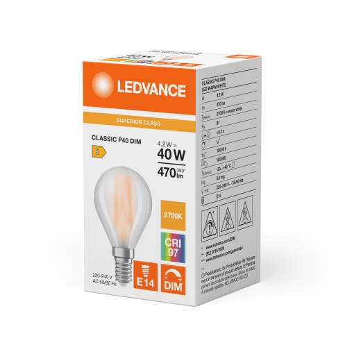 LED CLASSIC P DIM CRI97 S 4.2W 927 Frosted E14
