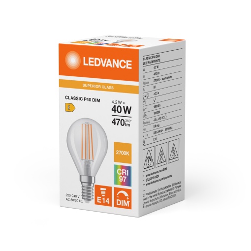 LED CLASSIC P DIM CRI97 S 4.2W 927 Clear E14