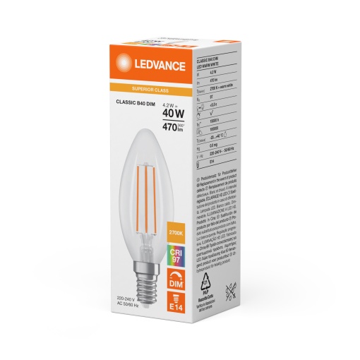 LED CLASSIC B DIM CRI97 S 4.2W 927 Clear E14