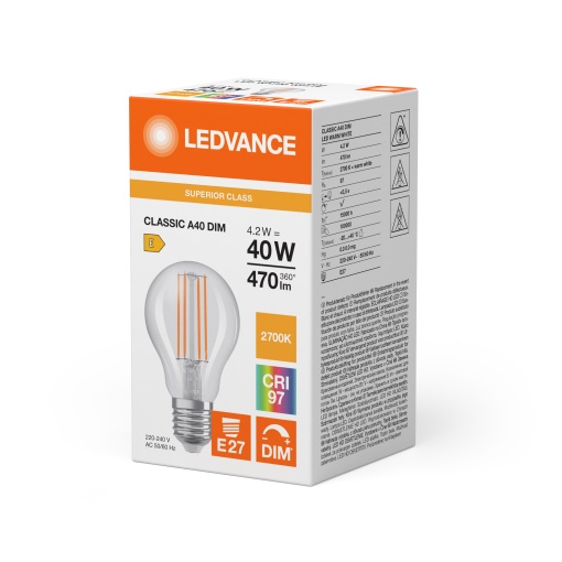 LED CLASSIC A DIM CRI97 S 4.2W 927 Clear E27