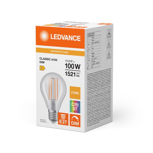 LED CLASSIC A DIM CRI97 S 13.8W 927 Clear E27