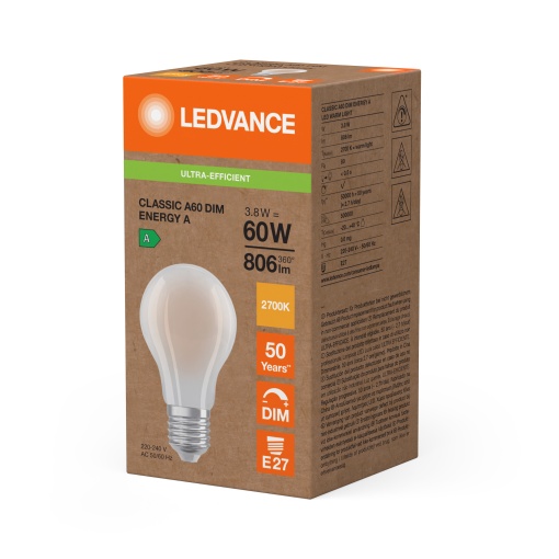 LED CLASSIC A ENERGY EFFICIENCY A DIM S 3.8W 827 Frosted E27