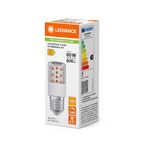 LED SPECIAL T SLIM DIM P 7W 827 Clear E27