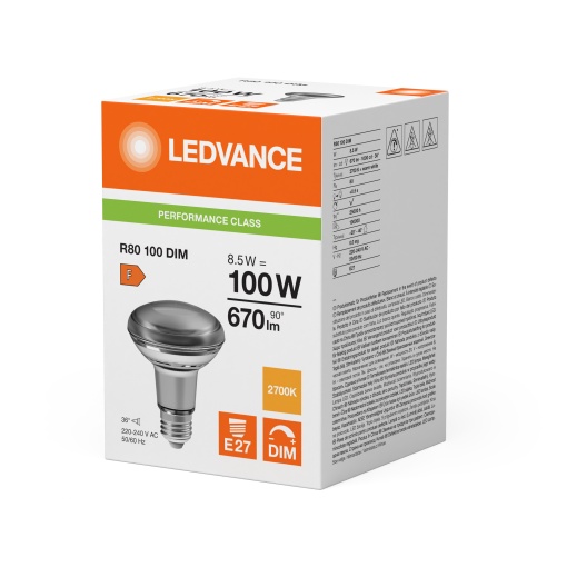 LED R80 DIM P 8.5W 827 E27