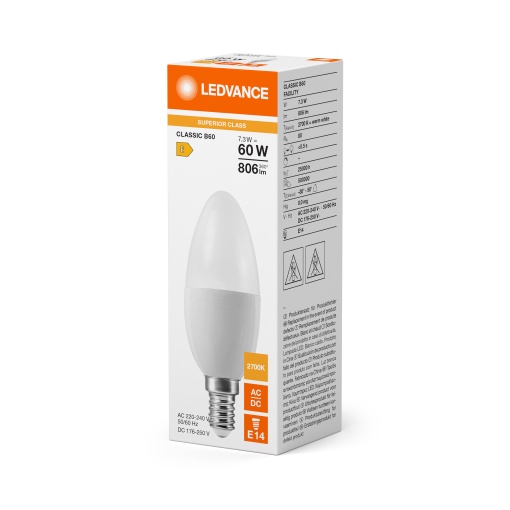 LED CLASSIC LAMPS FOR FACILITIES S 7.3W 827 Frosted E14