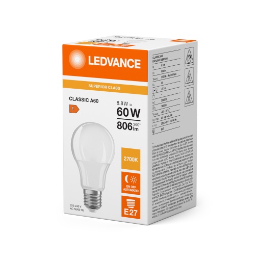 LED CLASSIC A DAYLIGHT SENSOR S 8.8W 827 Frosted E27