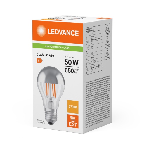 LED CLASSIC A MIRROR P 6.5W 827 Silver E27