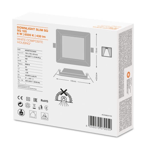 DOWNLIGHT SLIM SQUARE 105 6 W 6500 K WT