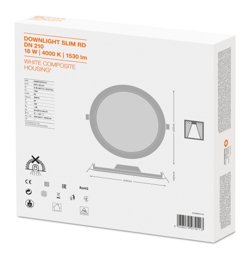 DOWNLIGHT SLIM ROUND 210 18 W 4000 K WT