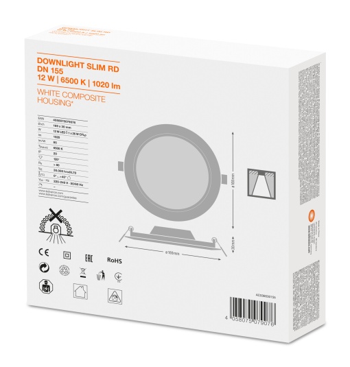 DOWNLIGHT SLIM ROUND 155 12 W 6500 K WT