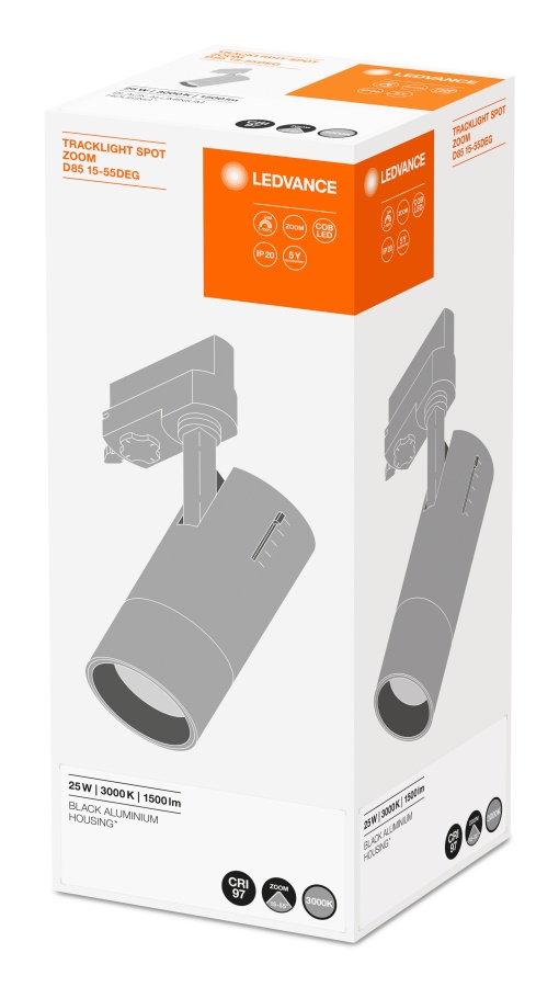 TRACKLIGHT SPOT ZOOM DIM D85 25 W 3000 K 97R BK