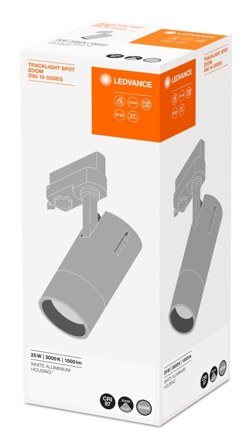 TRACKLIGHT SPOT ZOOM DIM D85 25 W 3000 K 97R WT