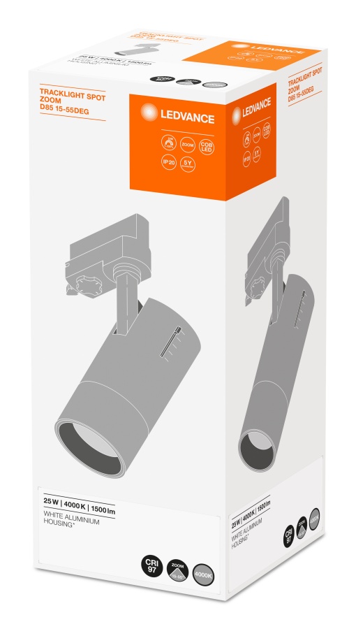 TRACKLIGHT SPOT ZOOM DIM D85 25 W 4000 K 97R WT