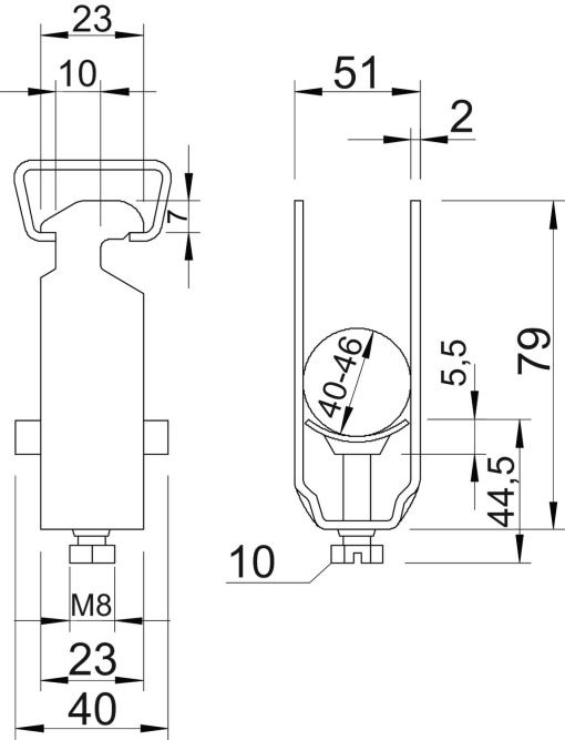 Abraçadeira BBS 40-46mm Aço galvanizado por imersão a quente após maquinação