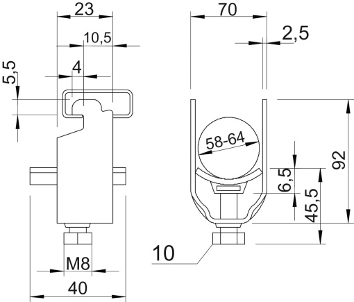 Abraçadeira BBS 58-64mm Aço galvanizado por imersão a quente após maquinação
