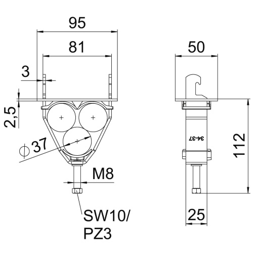 Abraçadeira BBS para 3 cabos 34-37mm Aço Galvanizado por imersão a quente após maquinação