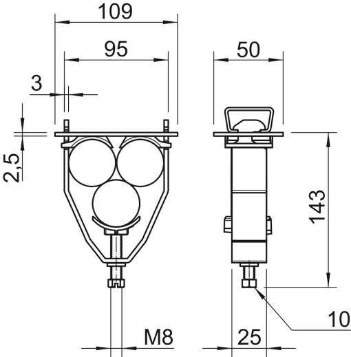 Abraçadeira BBS para 3 cabos 40-44mm Aço Galvanizado por imersão a quente após maquinação