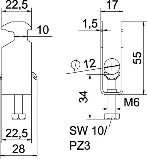 Abraçadeira BBS 2056 dupla 08-12mm Aço galvanizado por imersão a quente após maquinação