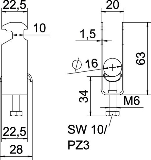 Abraçadeira BBS 2056 dupla 12-16mm Aço galvanizado por imersão a quente após maquinação