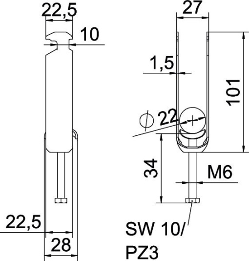 Abraçadeira BBS 2056 tripla 16-22mm Aço galvanizado por imersão a quente após maquinação