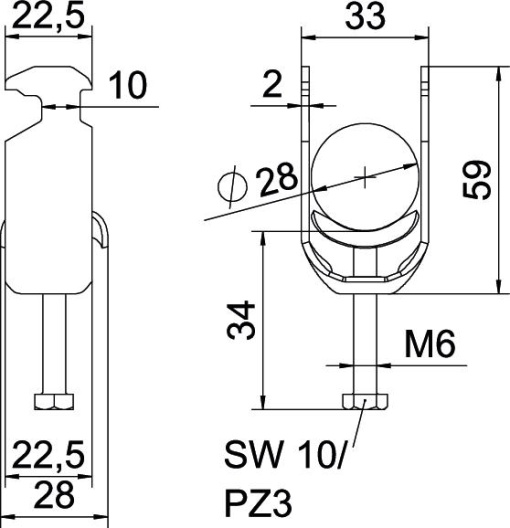 Abraçadeira BBS 2056 dupla 22-28mm Aço galvanizado por imersão a quente após maquinação