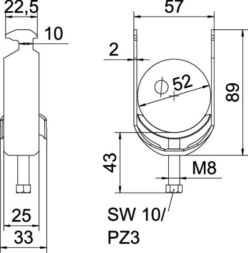Abraçadeira BBS 2056 46-52mm Aço galvanizado por imersão a quente após maquinação