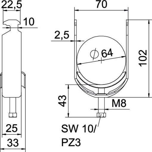 Abraçadeira BBS 2056 58-64mm Aço galvanizado por imersão a quente após maquinação
