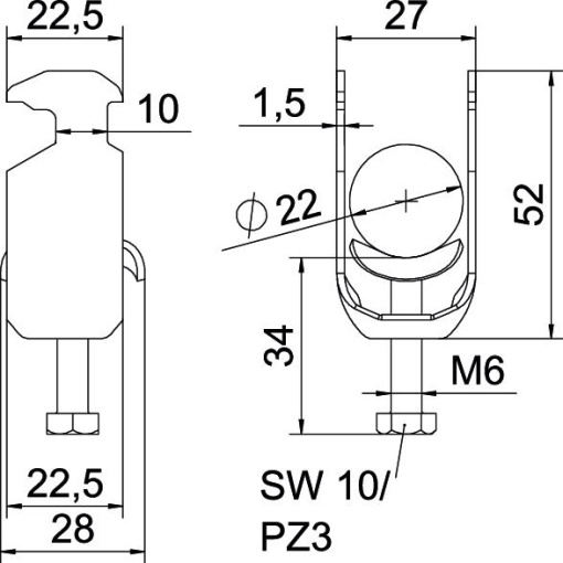 Abraçadeira BBS 2056 16-22mm Aço inoxidável, livre de ferrugem A2 1.4301 brilhante, pós-tratamento