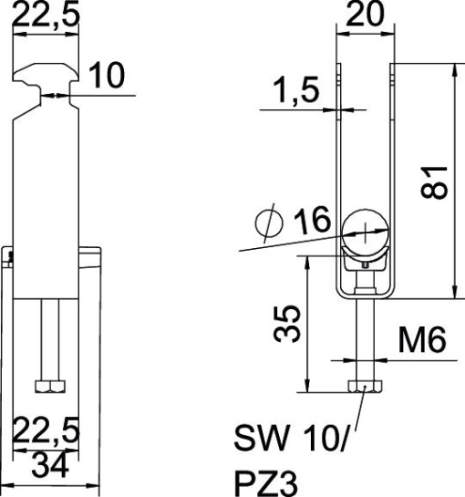 Abraçadeira BBS 2056 tripla 12-16mm Aço galvanizado por imersão a quente após maquinação