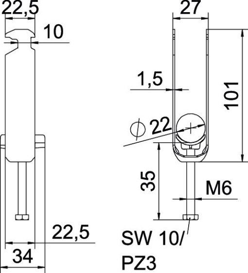 Abraçadeira BBS 2056 tripla 16-22mm Aço galvanizado por imersão a quente após maquinação