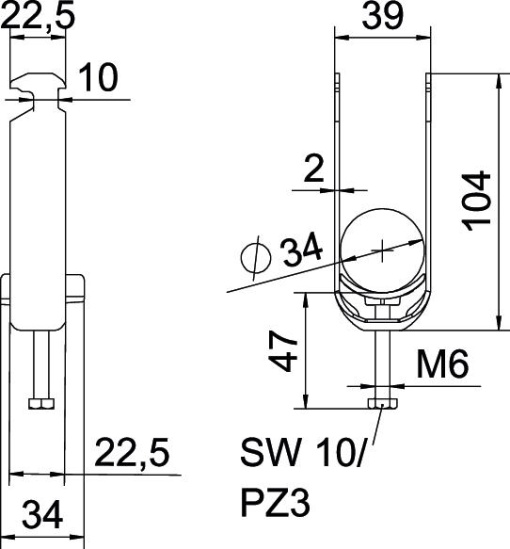 Abraçadeira BBS 2056 dupla 28-34mm Aço galvanizado por imersão a quente após maquinação