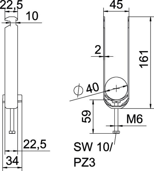 Abraçadeira BBS 2056 tripla 34-40mm Aço galvanizado por imersão a quente após maquinação