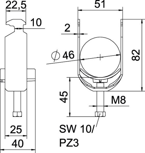 Abraçadeira BBS 2056 40-46mm Aço galvanizado por imersão a quente após maquinação