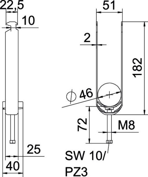 Abraçadeira BBS 2056 tripla 40-46mm Aço galvanizado por imersão a quente após maquinação