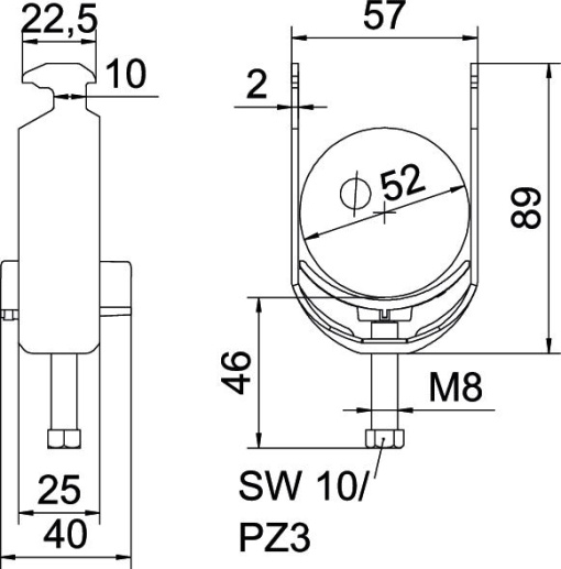 Abraçadeira BBS 2056 46-52mm Aço galvanizado por imersão a quente após maquinação