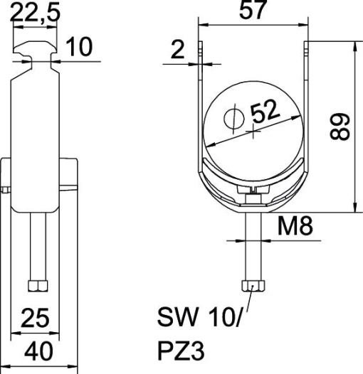 Abraçadeira BBS 2056 dupla 46-52mm Aço galvanizado por imersão a quente após maquinação