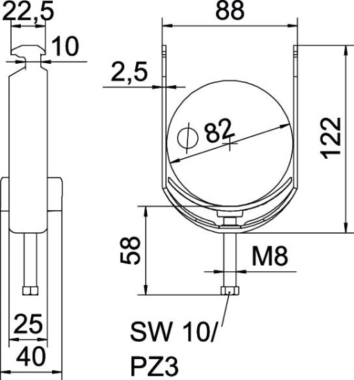 Abraçadeira BBS 2056 76-82mm Aço galvanizado por imersão a quente após maquinação
