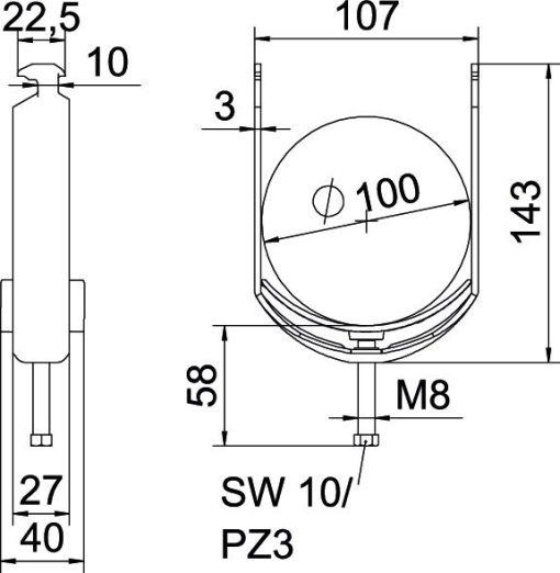 Abraçadeira BBS 2056 90-100mm Aço galvanizado por imersão a quente após maquinação