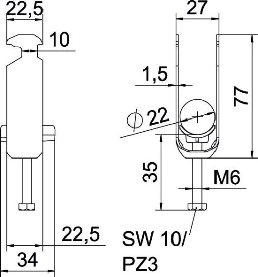 Abraçadeira BBS 2056 dupla 16-22mm Aço inoxidável, livre de ferrugem A2 1.4301 brilhante, pós-tratamento
