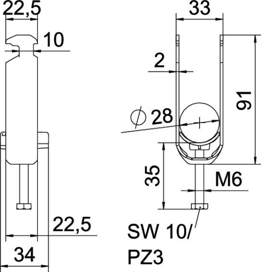 Abraçadeira BBS 2056 dupla 22-28mm Aço inoxidável, livre de ferrugem A2 1.4301 brilhante, pós-tratamento