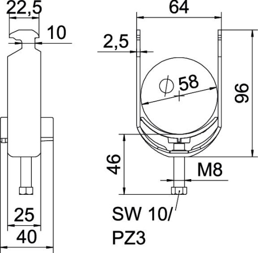 Abraçadeira BBS 2056 52-58mm Aço inoxidável, livre de ferrugem A2 1.4301 brilhante, pós-tratamento